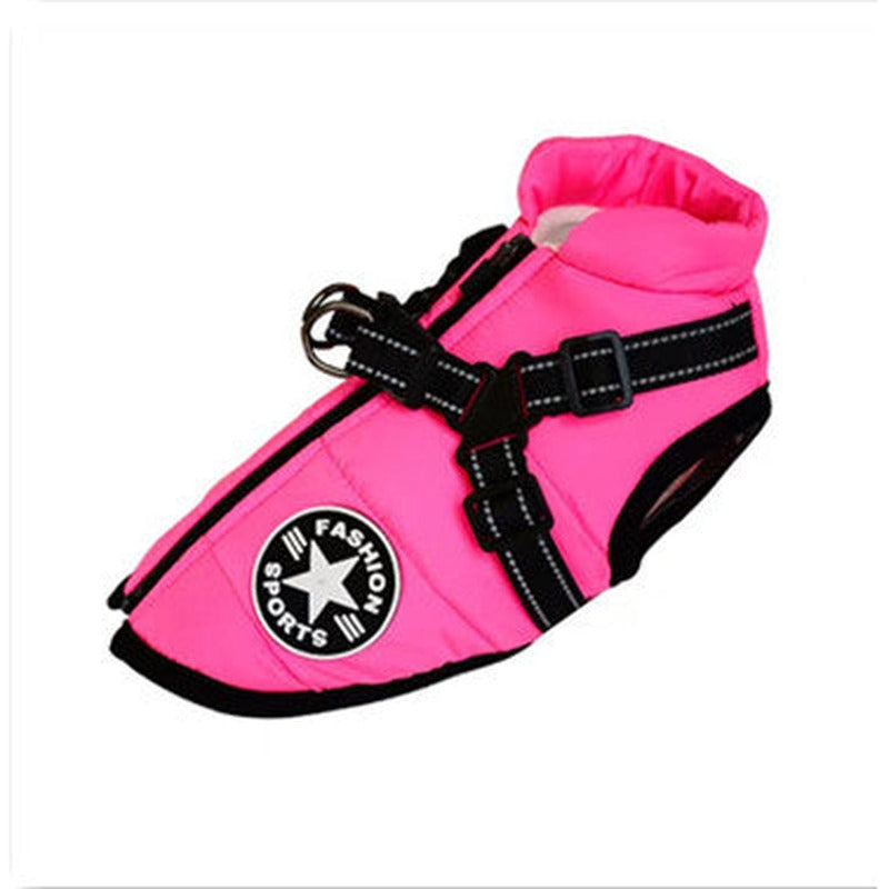 Padded dog coat with built-in harness in Rose